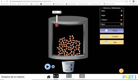 Gráfico 2 . Estados Dela Materia. Actividad (b). (Fuente: Phet.Colorado ...